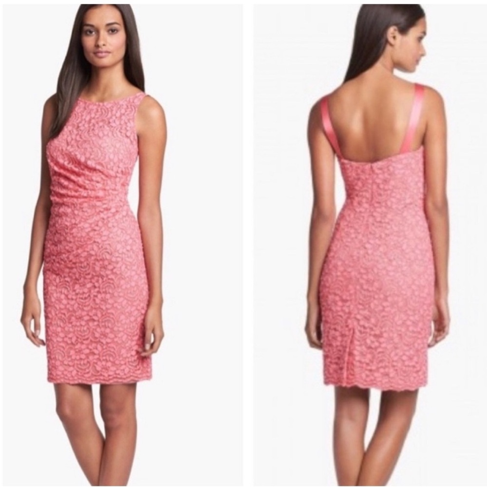 Aidan Mattox Pink Lace Sheath Dress